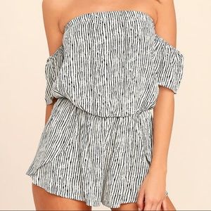 Lulus Black & White Striped Off-the-Shoulder Romper